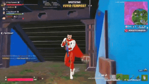 a video game screen shows a man in a superhero costume and the words spectating yuva-tempest