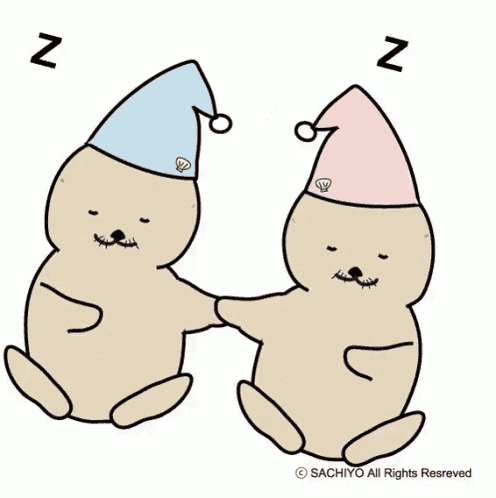a cartoon of two rabbits holding hands with zzz written on the bottom