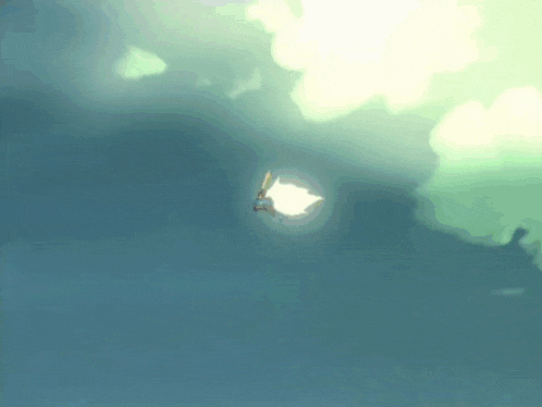 a cartoon character is flying through the air with a blue and yellow helmet on