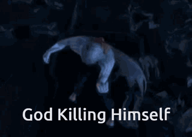 a picture of a doll with the words god killing himself