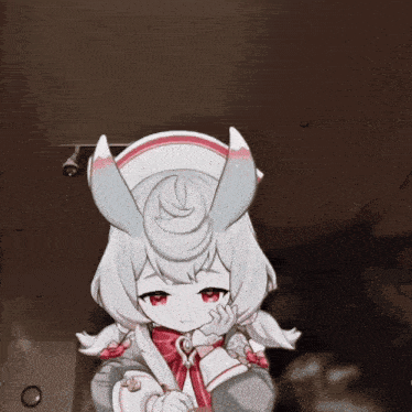 a girl with bunny ears and red eyes is holding a feather