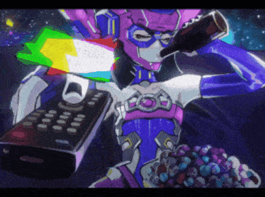a cartoon drawing of a robot holding a remote and a sign that says " no can expect "