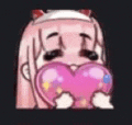 a cartoon girl with a heart in her mouth .