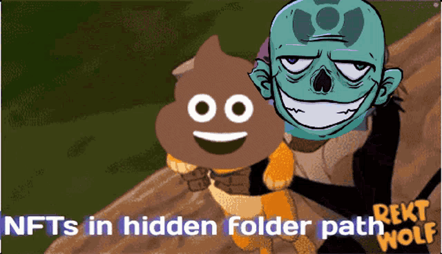 a cartoon with nfts in hidden folder path on the bottom