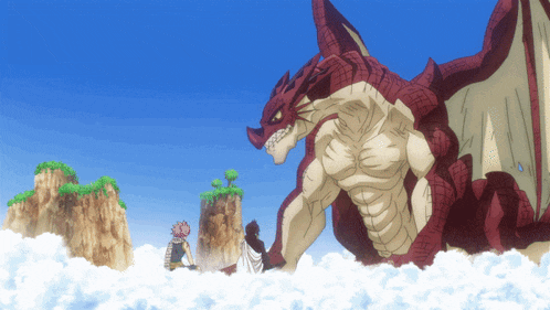 a red and white dragon is flying through the sky