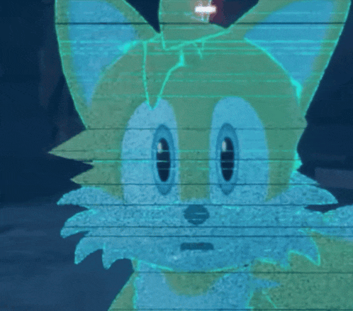 a cartoon drawing of a rabbit with a red eye