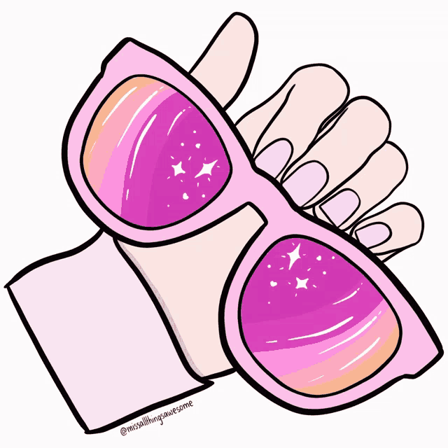 a drawing of a woman 's hand holding a pair of sunglasses
