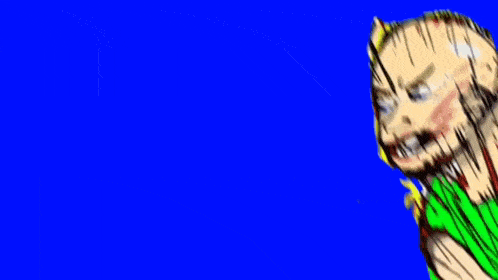 a cartoon of a man with a beard blowing a sword against a blue background .