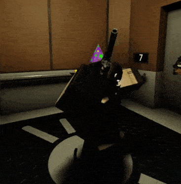 a person in a party hat is holding a gun in a video game