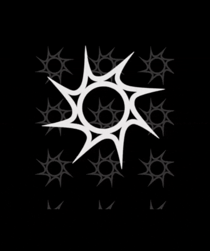 a black background with a white sun in the middle