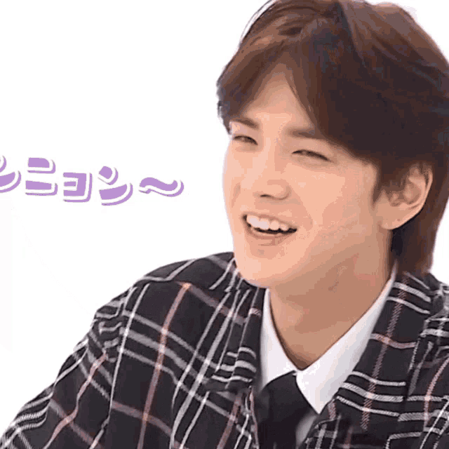 a young man in a plaid shirt and tie smiles