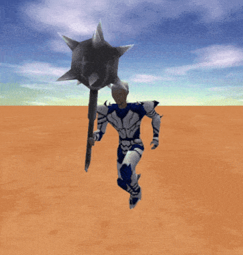 a video game character is running with a large spiked object