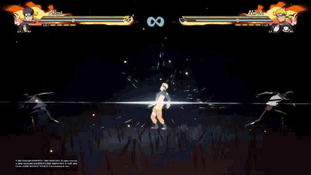a screenshot of a video game showing naruto and sasuke fighting