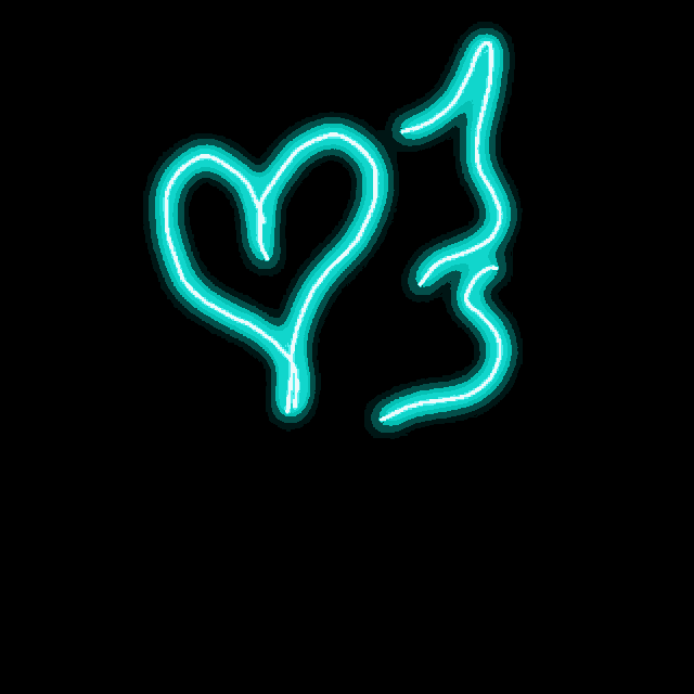 a neon drawing of a cat and a heart