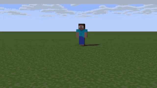 a minecraft character with a blue shirt and purple pants