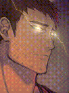 a close up of a man 's face with lightning bolts coming out of his eyes