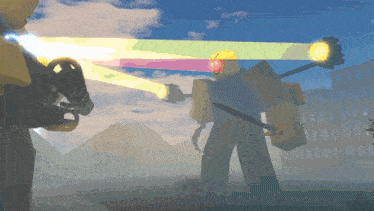 a cartoon drawing of a robot with a rainbow colored light coming out of it 's eyes