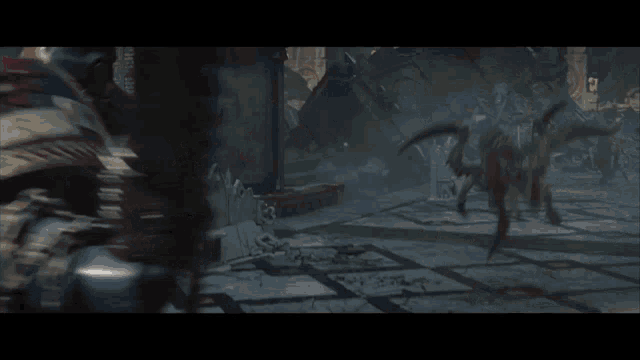 a monster with a sword in its mouth is being attacked by another monster