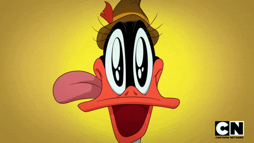 a cartoon of a duck with a tongue sticking out and the cn logo on the bottom