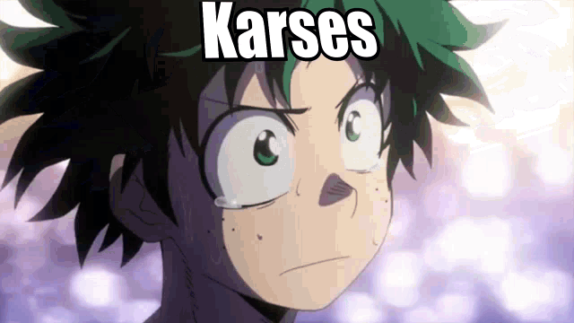 a close up of a cartoon character with the word karses written on it