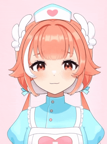 a nurse with a pink heart on her hat and apron