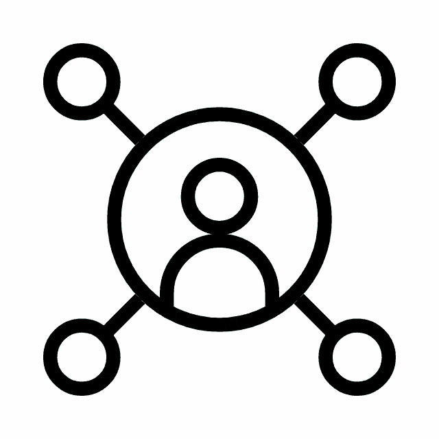 a line drawing of a person surrounded by circles