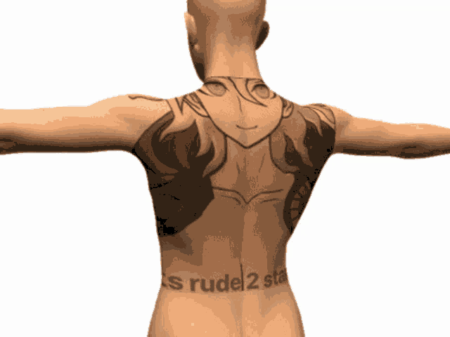 a man has a tattoo on his back that says " s rude 2 star "