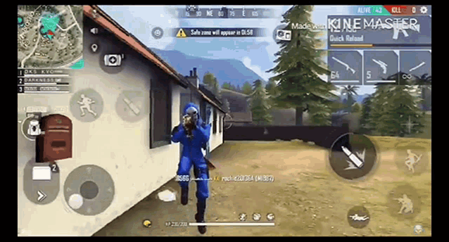 a person in a blue suit is holding a gun in a video game .