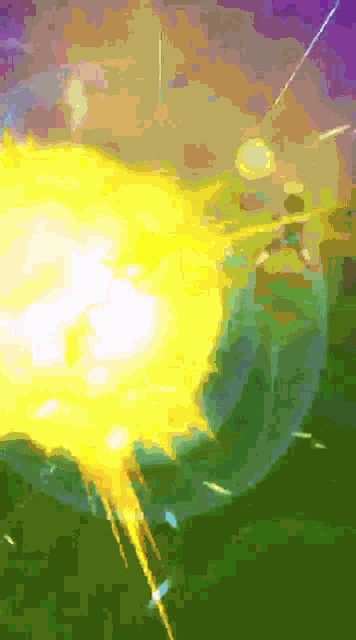 a painting of a yellow and green explosion