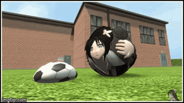 a picture of a girl on a soccer ball with the url imgflip.com