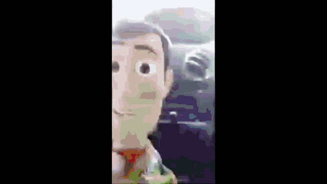 a toy story character is sitting in a car with the words espera que mierda in the corner .