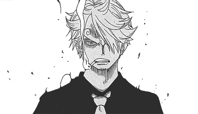 a black and white drawing of a man with a cigarette in his mouth .