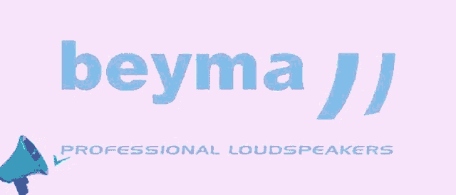 a logo for beyma professional loudspeakers with a blue megaphone on a pink background