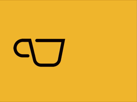 a yellow and black logo for dec companie with a cup of coffee
