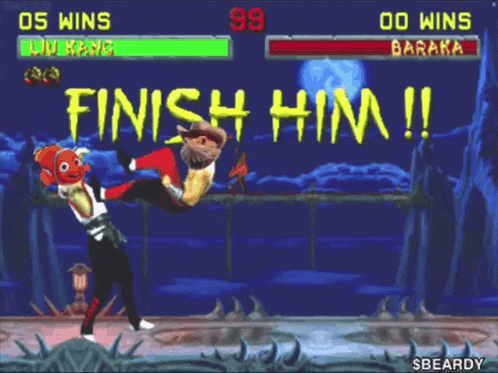 a video game with the words finish him written on it