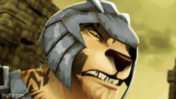 a cartoon tiger wearing a helmet and a sword