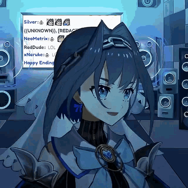 a girl in a video game is smiling in front of a sign that says silver