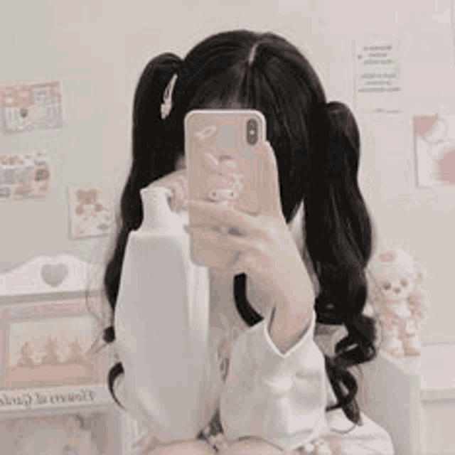 a girl is taking a selfie with her cell phone .