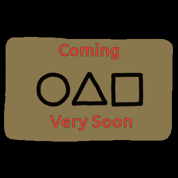 a sign that says coming very soon with a triangle and square