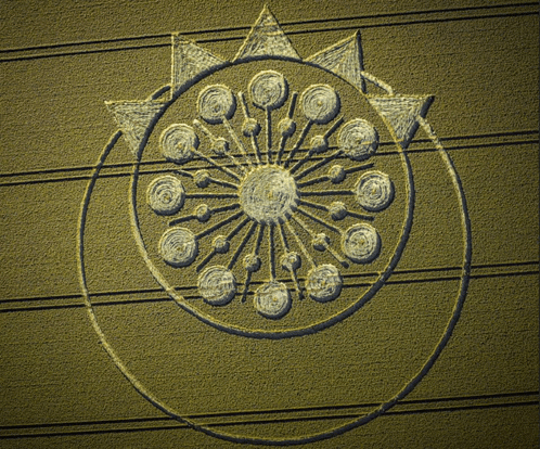 a drawing of a circular pattern on a yellow background