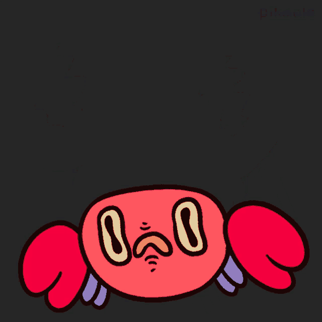 a cartoon drawing of a crab with a surprised look on his face