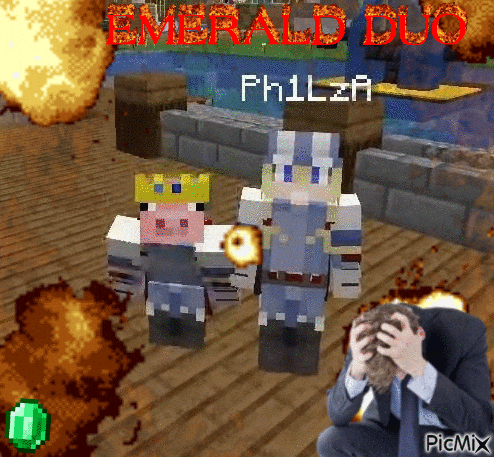 a man sitting in front of a screen that says emerald duo on it