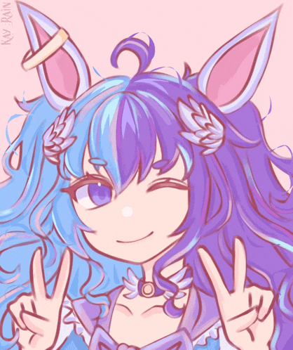a drawing of a girl with bunny ears and the name kay rain on the bottom right