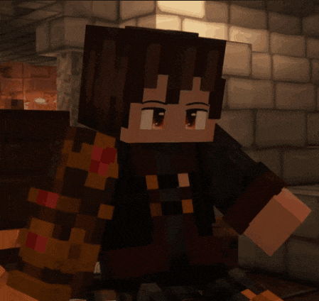 a minecraft character is standing in a room with a brick wall