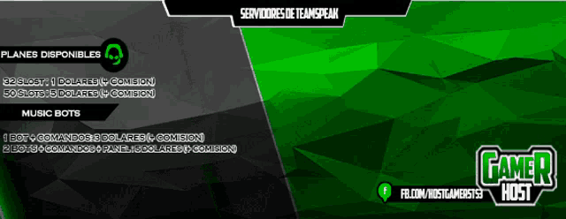 a green and gray banner for gamer host shows planes and music bots