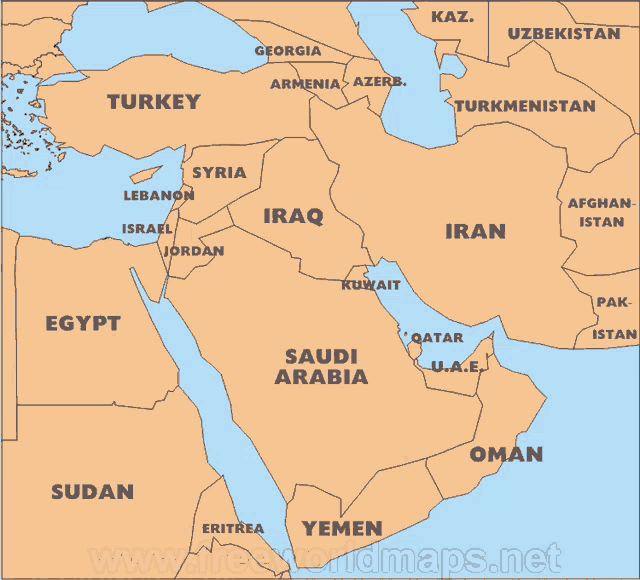 a map of the middle east shows saudi arabia and egypt