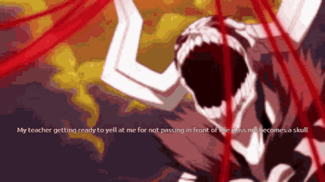a cartoon of a monster with horns and the words " my teacher getting ready to yell at me "