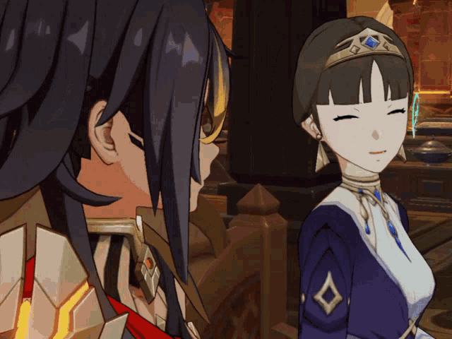 a girl with a crown on her head stands next to a man