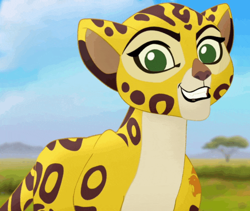 a cartoon drawing of a cheetah with a smile on its face