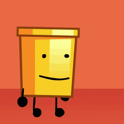 a cartoon drawing of a bucket with a surprised look on its face